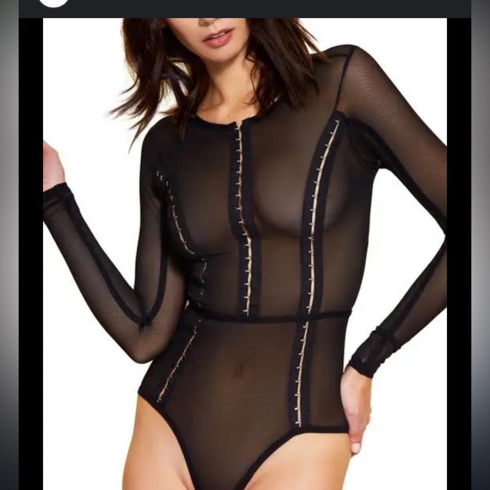 Hauty hook sheer long sleeve bodysuit